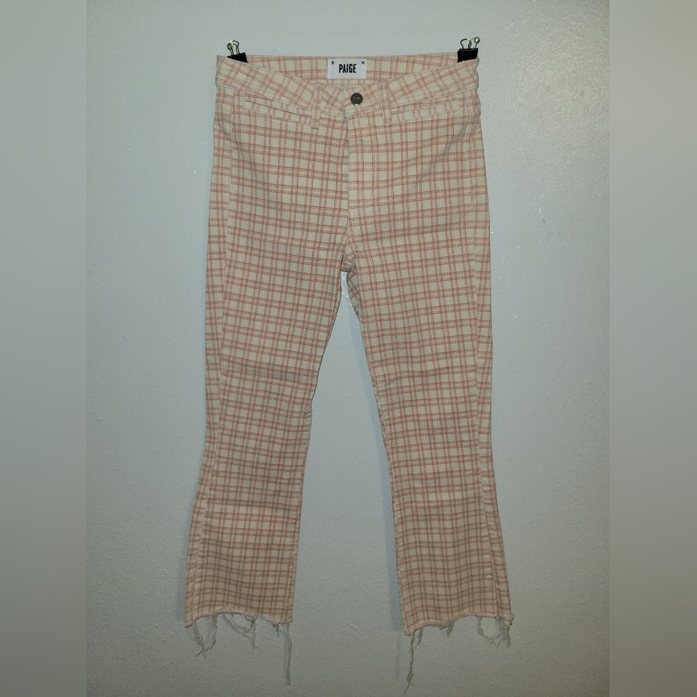 PAIGE "Colette" Micro Reef Plaid Crop Flare Jeans